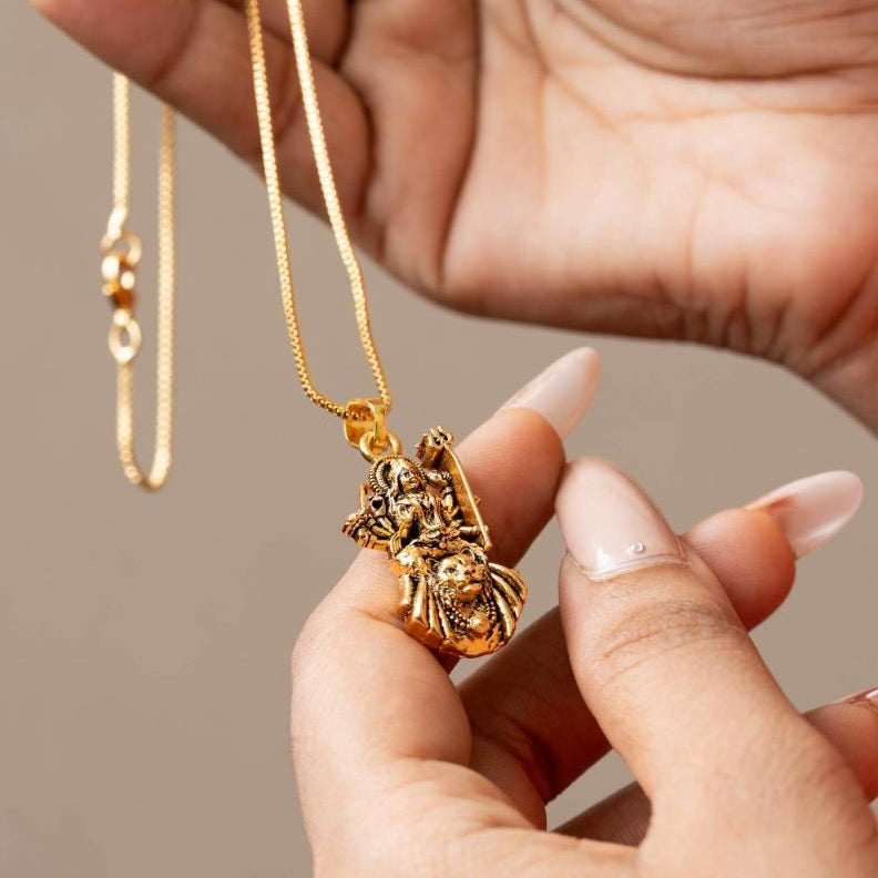 Gold Plated Ambe Mataji Pendant with Chain