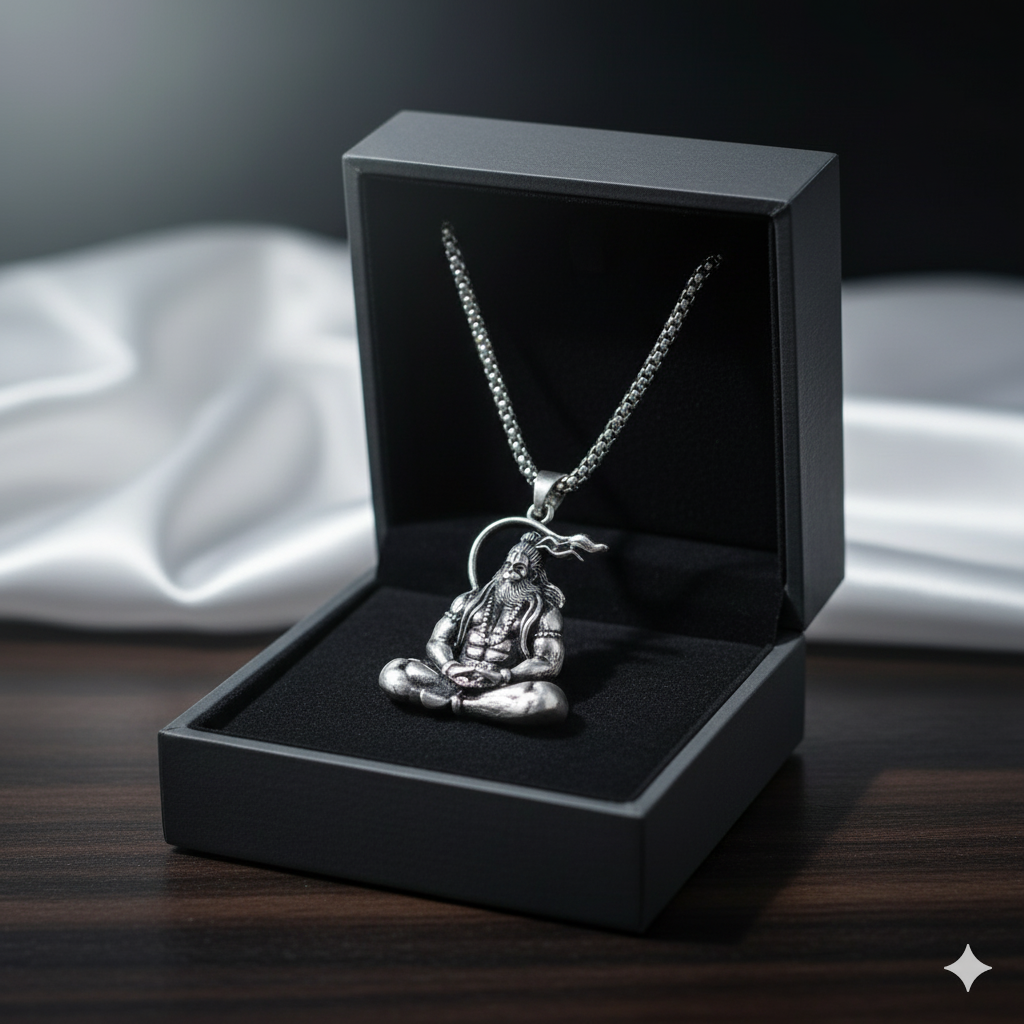 Hanuman Silver Locket With Chain