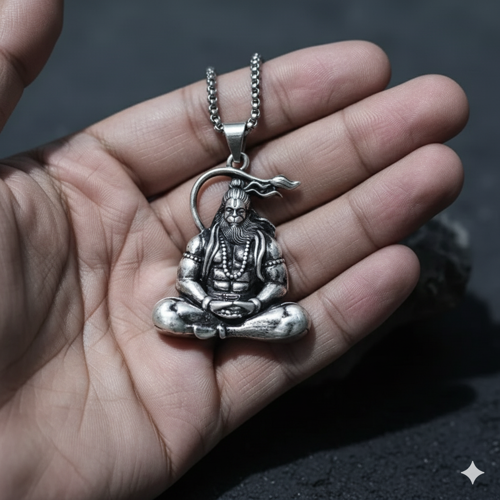 Hanuman Silver Locket With Chain