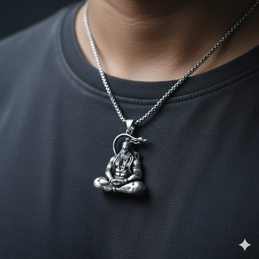 Hanuman Silver Locket With Chain
