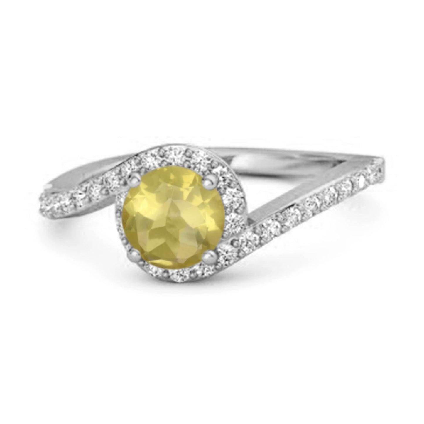 Lemon Quartz Halo Twist Pavé Band Ring - Sterling Silver