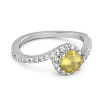 Lemon Quartz Halo Twist Pavé Band Ring - Sterling Silver