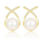 Elegant Gold Plated Pearl Stud Cross Earrings